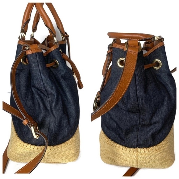 Michael Kors MK Denim Jean Straw Drawstring Bag - Picture 7 of 8